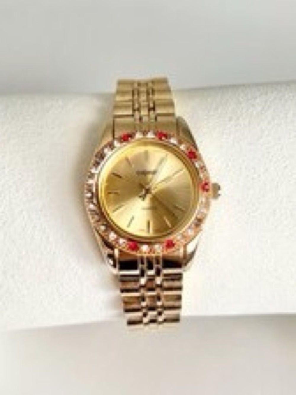Gold-Tone Women's Bracelet Watch with Red Crystal Accents
